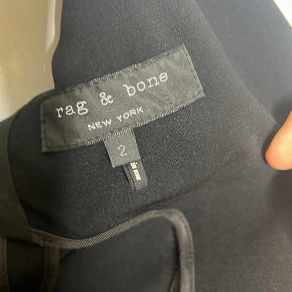 Rag & Bone Sz 2 Black Leather Sleeves Zip Pocket Fitted Blazer Jacket - Picture 10 of 12